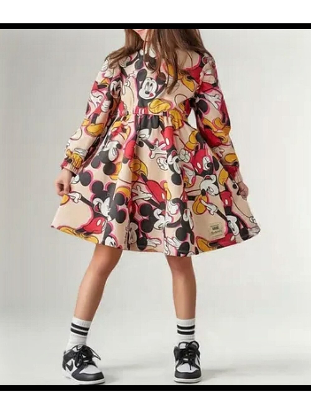 Disney Anime Rotating Mickey Sweatshirt Dress Blush Cream Tan Multi Girl Size 6